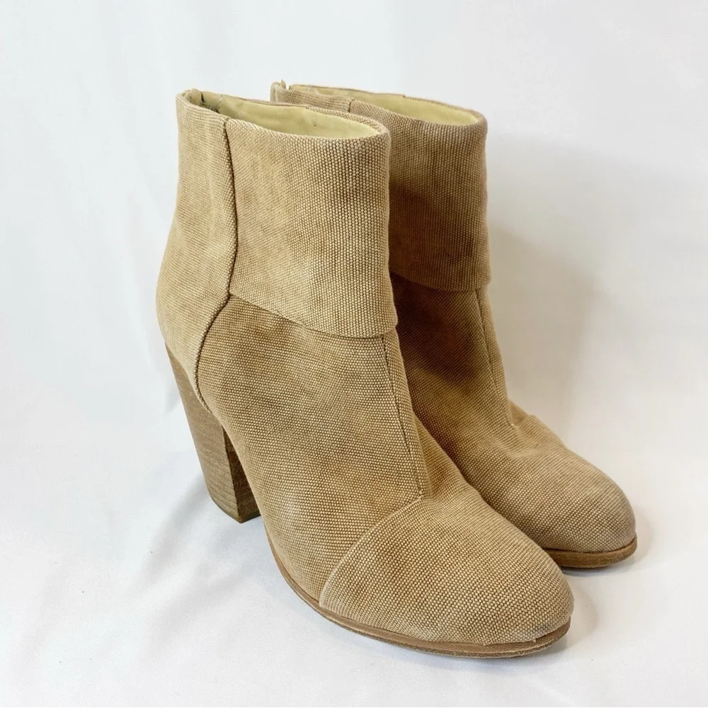 Rag & Bone Boot Bootie Newbury Classic Canvas size 9.5 Khaki Tan Beige Heels - Picture 2 of 13